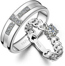 Yellow Chimes Love Birds Proposal Alloy Cubic Zirconia Rhodium Ring Set