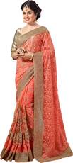 Peach Net Saree