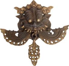 Aakrati Yali Face Designer Wall Hanging For Evil Eye Protection Showpiece - 25.4 cm(Brass, Brown)
