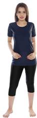 Carrel Round Neck T shirt & Capri Swimwear Set Solid Womens Swimsuit
