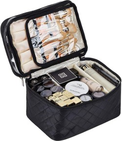 paczo Travel Makeup Bag Large Capacity Cosmetic Bag with Compartment  Waterproof Travel Toiletry Kit Brown - Price in India