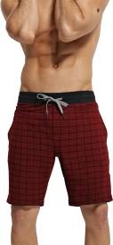 Checkered Men Red Regular Shorts Price in India