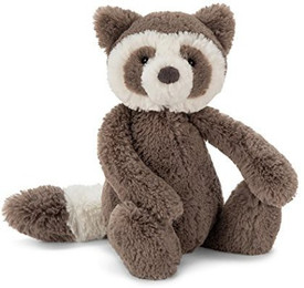 raccoon hugging stuffed animal