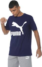 Puma Graphic Print Men Round Neck Blue T-Shirt Price in India