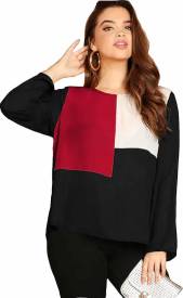 Casual Regular Sleeve Color Block Women White, Maroon, Black Top Price in India