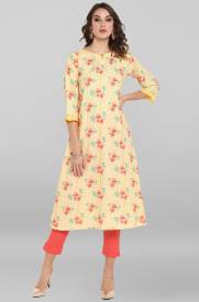 Women's Floral Print Poly Crepe A-line Kurta Price in India