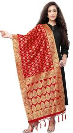 Polycotton, Raw Silk, Poly Silk Woven Red Women Dupatta Price in India