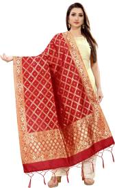 Art Silk Woven Red, Gold Women Dupatta Price in India