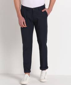 Slim Fit Men Dark Blue Pure Cotton Trousers Price in India