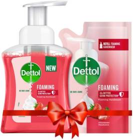 Dettol Foaming Handwash Pump + Refill Combo, Strawberry (250ml + 200ml) Hand Wash Bottle + Refill