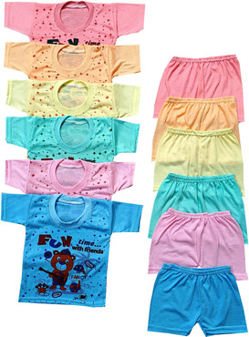 HouseOfCommon Baby Boys & Baby Girls Printed Cotton Blend Kids Nightwear Multicolor Pack of 6