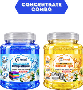 EROSKET Blue Detergent Liquid & Yellow Dishwash Liquid Combo Fresh Liquid Detergent (1 kg)
