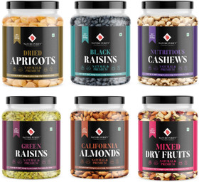 Nature Purify Dry Fruits Combo Pack 1.5kg (250g Each All Premium) Almonds, Cashews, Assorted Nuts, Apricots, Raisins 6 x 0.25 kg