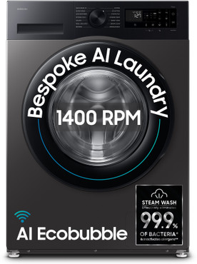 Samsung 12 kg 5 Star, AI Ecobubble, Super Speed, Wi-Fi, Hygiene Steam, Digital Inverter Motor Fully Automatic Front Load with In-built Heater Black, G