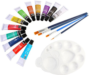 DOZEN Artist Quality 12ml Gouache Color Tubes Set with 4 Paint Brushes & Palette Painting Art Set