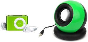 Techvik Combo 2 in 1 Set of Portable Mini AUX Battery Rechargable Speaker with Music Sleek 8 GB MP3 Player