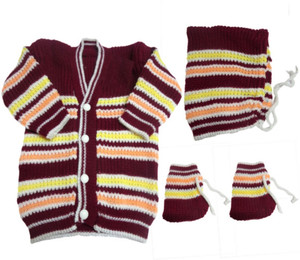 DCS New Born Baby Sweaters Cap and Socks Woolen Knitted Baby Set