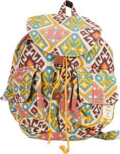 The House of Tara Canvas Ikkat Print Bag 16 L Medium Backpack