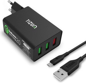 TIZUM Qualcomm® Certified Quick Charge 2.0- 42W 3-Ports USB Wall Power Adapter with MICRO USB Cable for Smartphones ,Tabs, GPS, Music Players & Mobile Charger