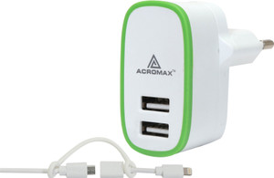 Acromax 2A / Fast charging with 2in1 Cable, Dual USB Mobile Charger
