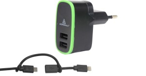 Acromax 2A / Fast charging with 2in1 Cable, Dual USB Mobile Charger