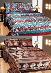 Furnishing Zone Polycotton Double Bed Cover Blue Brown 2 Bed
