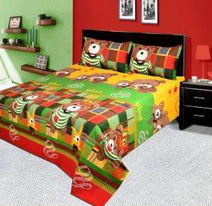 Zain Cotton Cartoon Double Bedsheet 1 Double Bed Sheet 2 Pillow