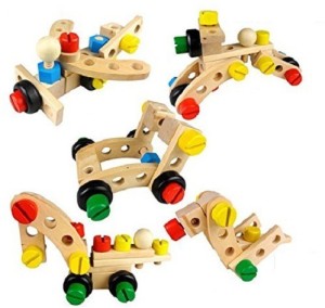 Pigloo 30-Piece Wooden Nuts Building Assembly Car Blocks Set for Kids Ages 3+ Years