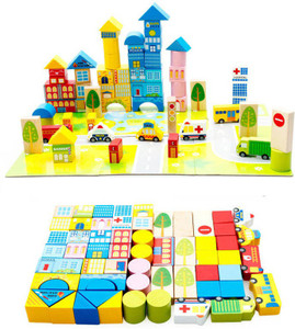 Emob 62 Pcs Colorful Wooden City Blocks Puzzle Learning Game For toddler