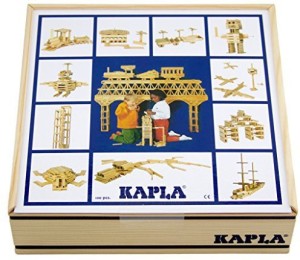 Kapla KAPLA 100 Blocks Natural Unfinished Wood Pine Planks with Storage Bin and Guide Book