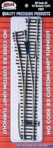 Atlas HO Code 83 #4 Custom Left-Hand Turnout ATL561
