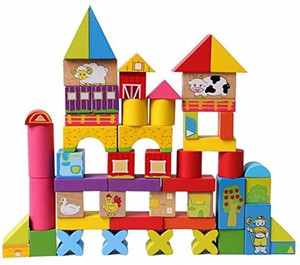 Mayatra's Learning Educational 52 pcs Bright Colourful Wooden Happy Farm Building Blocks For Kid's