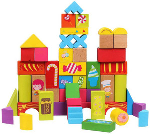 Emob 52 Pcs Bright Colourful Wooden Happy Farm Building Blocks Skillset Development for Kids