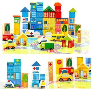 Mayatra's 62 Pcs Colorful Wooden City Blocks Puzzle Learning Game For toddler (Multicolor)