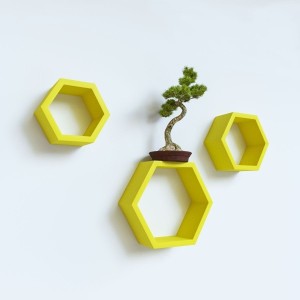 hardika furniture hexagon yellow MDF Wall Shelf