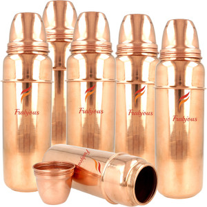 Frabjous set of 6 Handmade Copper thermos water Bottle with Lid for Health Benefits Yoga, Ayurveda 900 ml Bottle