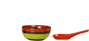 Caffeine Katori Soup With Spoon Ceramic in Green and Brown Modern (Set of 1) Handmade Stoneware Bowl