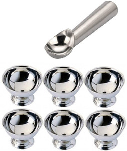 Dynore 6 piece Ice-cream Cups set with heavy gauge ice cream scoop Stainless Steel Bowl Set