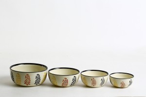 Caffeine Handmade Authentic Leaf Print Pattern Multi-purpose Ceramic Bowl Set