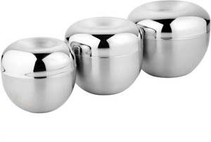 Lavi Multi-Purpose Storage Or Serving Decorative Set Of 3 Stainless Steel Bowl Set
