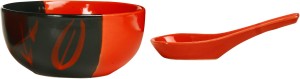 Caffeine Katori Soup With Spoon Ceramic in Glossy Black & Red Dualshade leaf (Set of 1) Handmade Stoneware Bowl