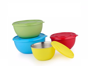 Lavi Modern Home Mixing Or Storage Microwave Safe Stainless Steel, Plastic Bowl Set