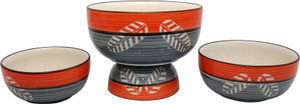 Stonish ceramic/handmade serving in Orange & Grey colour with Leaf Doodle Stoneware Bowl Set
