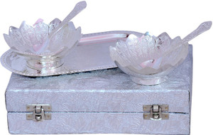 Odna Bichona Silver Plated Flower Shape Brass Bowl Set