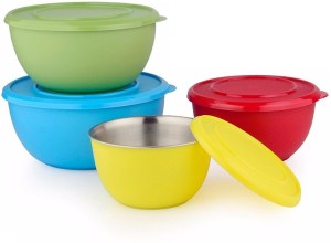 Winsky Cook & Serve Microwave Safe Stainless Steel, Plastic Bowl Set