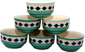 Stonish ceramic/handmade katori in sea green with blue star diamond pattern Stoneware Bowl Set