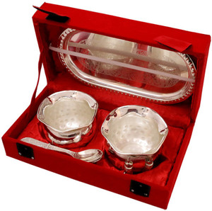 Ethnic Treat Ethnic Treat A German Silver Two Dibbi Kalash Shape With Tray 1045 Silver Plated Bowl Set