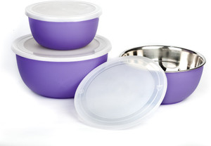 Winsky Microwave Safe Set Of 3 Cook & Serve Multi-Purpose Stainless Steel, Plastic Bowl Set