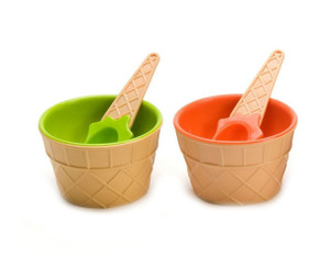 Shrih 2 Spoons With Ice Cream Cone Shape Plastic Bowl Set
