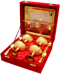 Ethnic Treat Ethnic Treat A Beautiful Two Tone 4 Icecream Bowl With Tray & 4 Spoon 1039 Silver Plated Bowl Set
